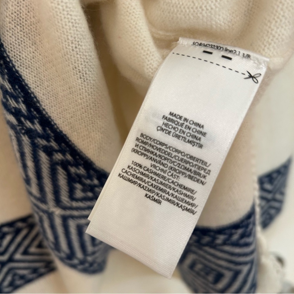 Polo Ralph Lauren Cashmere Geo-Motif Turtleneck Tassel Tie Sweater in Cream/Navy - Picture 9 of 9
